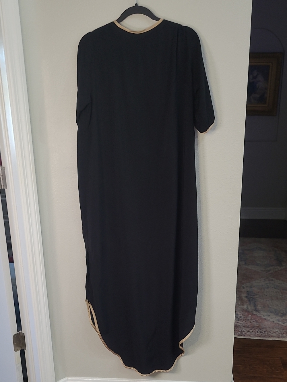 Black Embroidered 100% Cotton Long Boho  Beach Cover with Gold Trim One Size - Picture 7 of 7